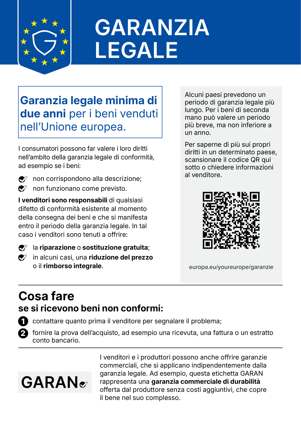Avviso ufficiale UE sulla garanzia legale